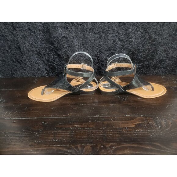 Eurosoft Sofft Missy Black Faux Snakeskin Embossed Thong Strappy Sandals/Sz. 7M - Picture 2 of 8